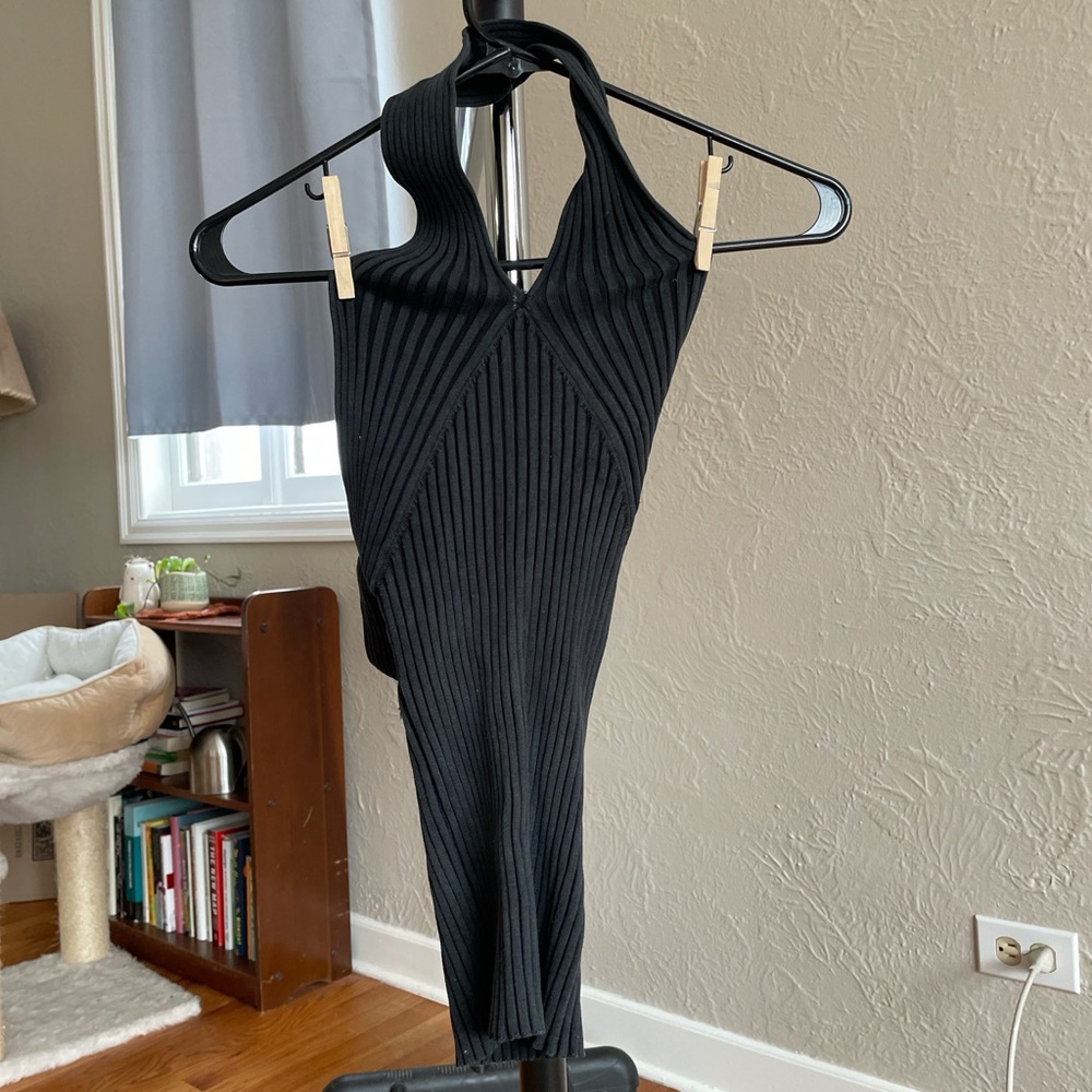 Black Ribbed Halter Top